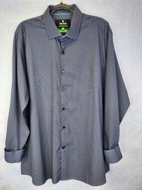 Tom Baine Button Up Shirt Men's 2XL XXL Grey Black Slim Fit Flip Cuff Stretch